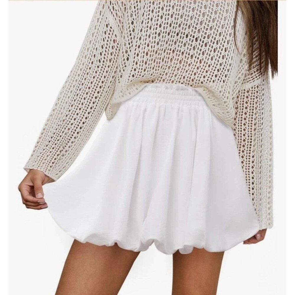 White Bubble Hem Skort 2X High Waist Elastic Mini NWOT - Picture 4 of 9